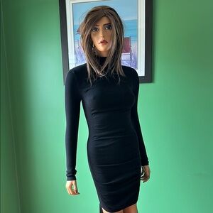 💜💜NWOT Express Black Ribbed Ruched Bodycon Dress💜💜